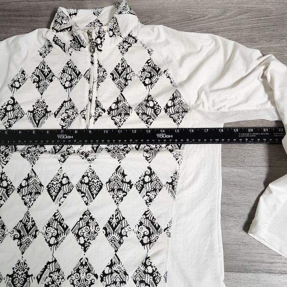 SanSolei White Black Top S Half Zip Diamond Equestrian Prints UPF 50 Breathable - Picture 5 of 8